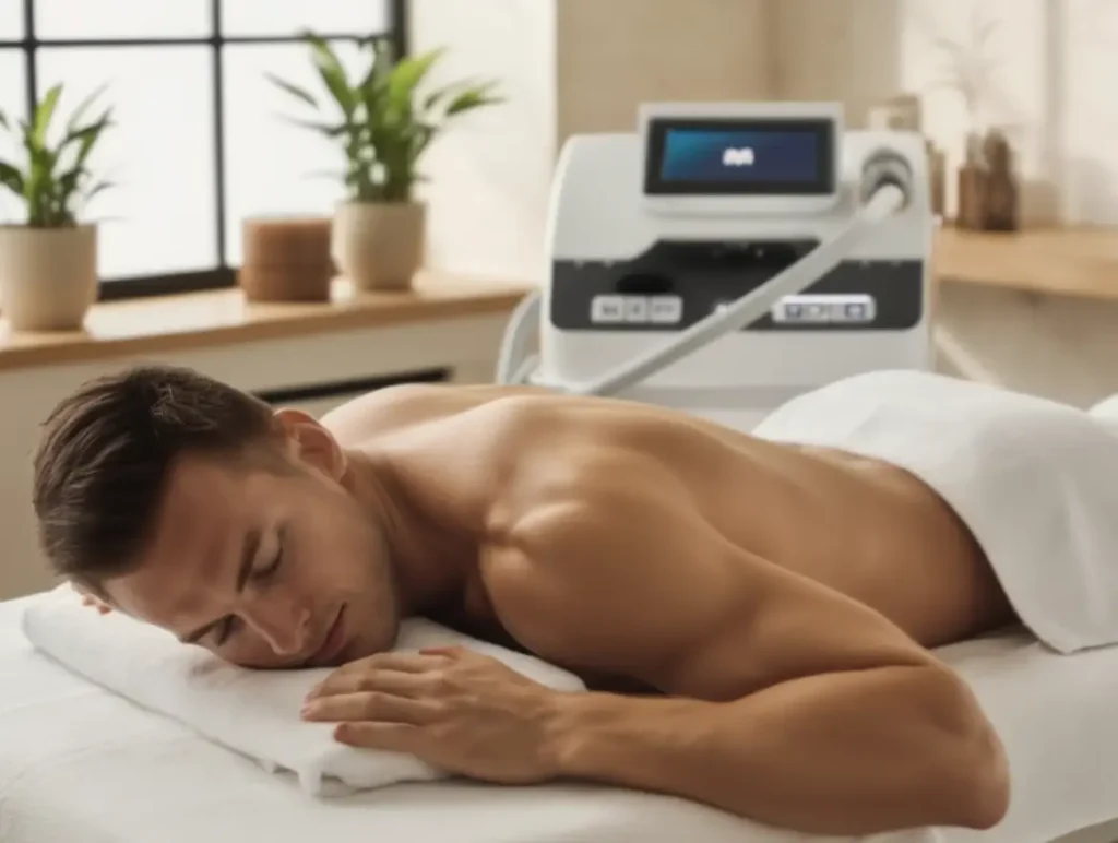 Tratamiento de depilación con láser diodo en la espalda masculina