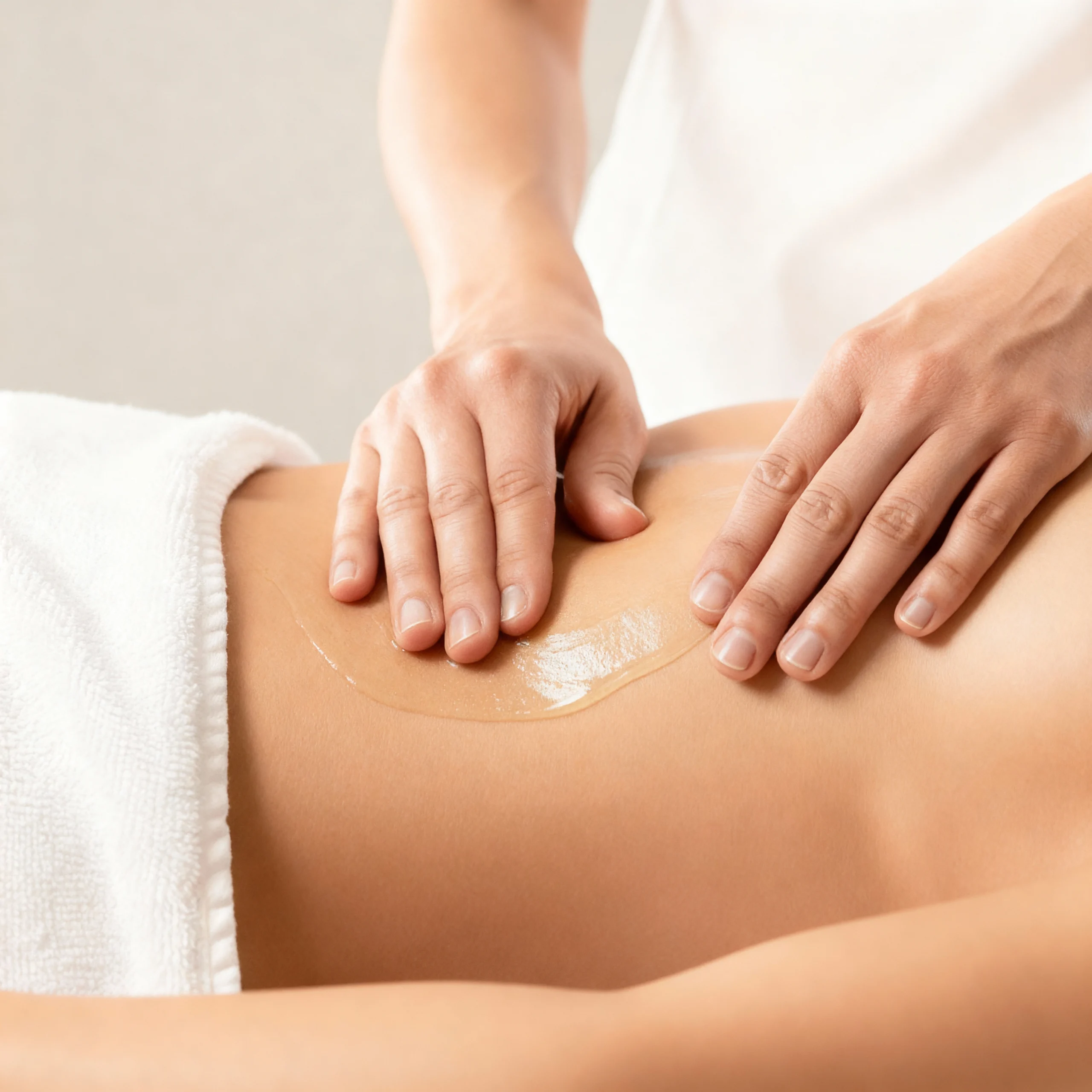 terapeuta aplicando tratamiento remodelante corporal con técnica de masaje manual en espalda para reducir medidas y tonificar tejidos