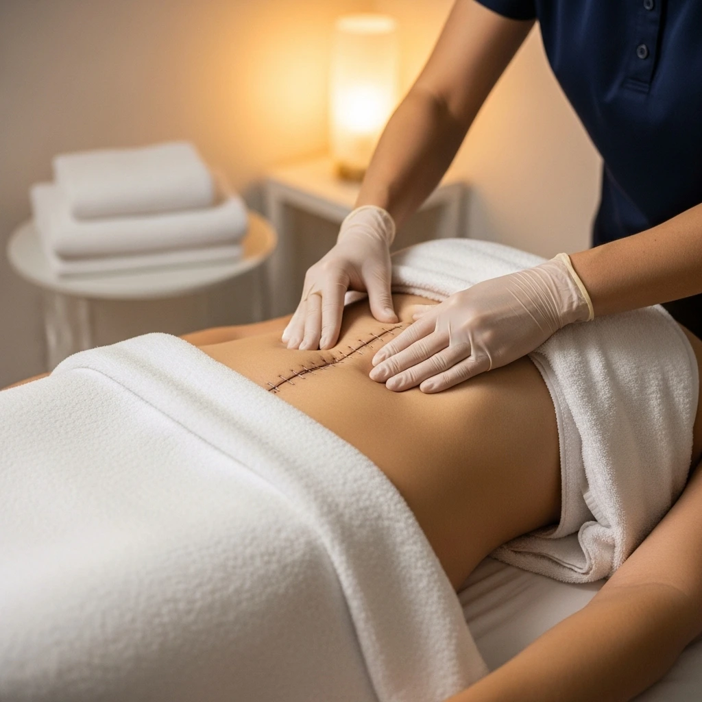 Antes y después de masaje postquirúrgico mostrando reducción de inflamación.