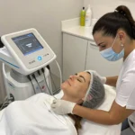 Antes y después de HIFU para flacidez en cuello con resultados de firmeza.