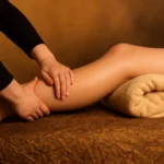 Masaje circulatorio en piernas para mejorar la circulación y aliviar la pesadez. Title: Masaje circulatorio en piernas