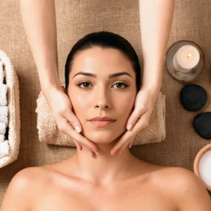 Antes y después de masaje Kobido con mejora visible del tono facial.