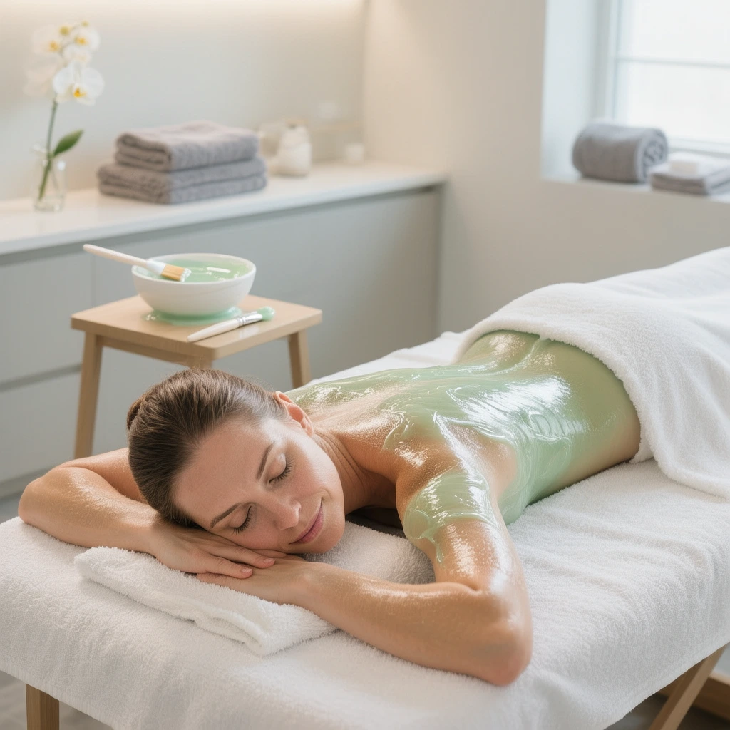 Antes y después de peeling corporal mostrando piel más luminosa y uniforme.