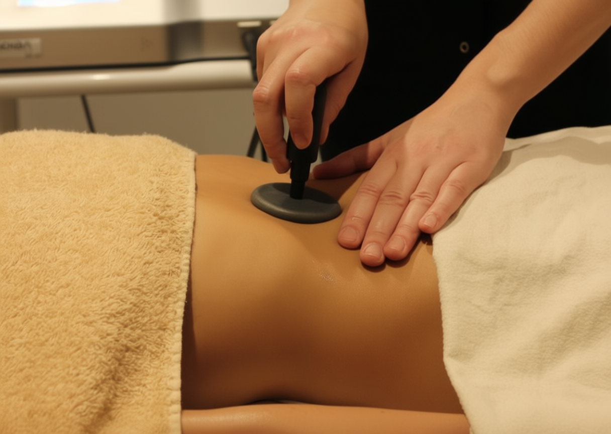 Aplicación del dispositivo de radiofrecuencia corporal para tonificación y remodelación.